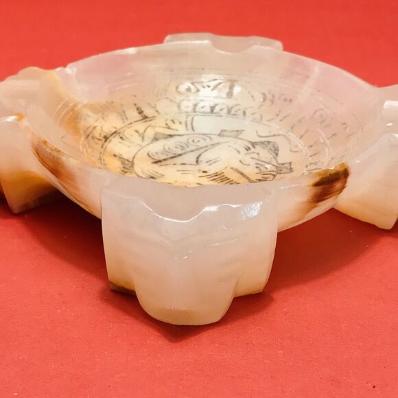 VTG Alabaster Ashtray Elephant Inlay Mid-Century Genuine Hand Made Marble Onyx - Picture 4 of 11